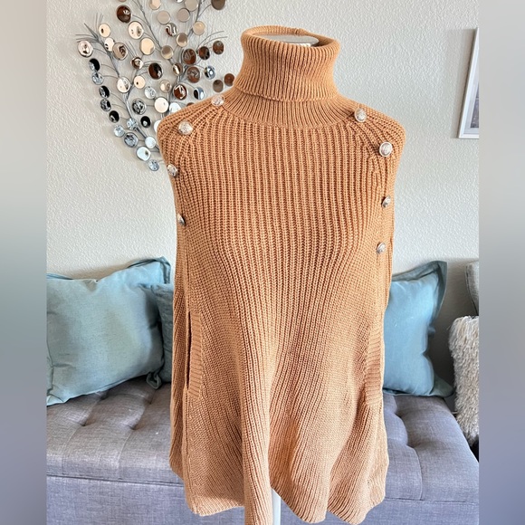 PASSION Turtleneck Button Detail Cloak Sleeve Knit Poncho - Picture 8 of 10